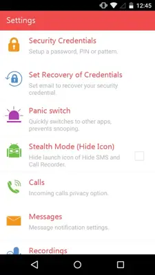 Hide SMS and Call Recorder android App screenshot 0